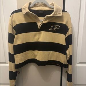 Purdue Striped Black and Old Gold Cropped Rugby Shirt-M
